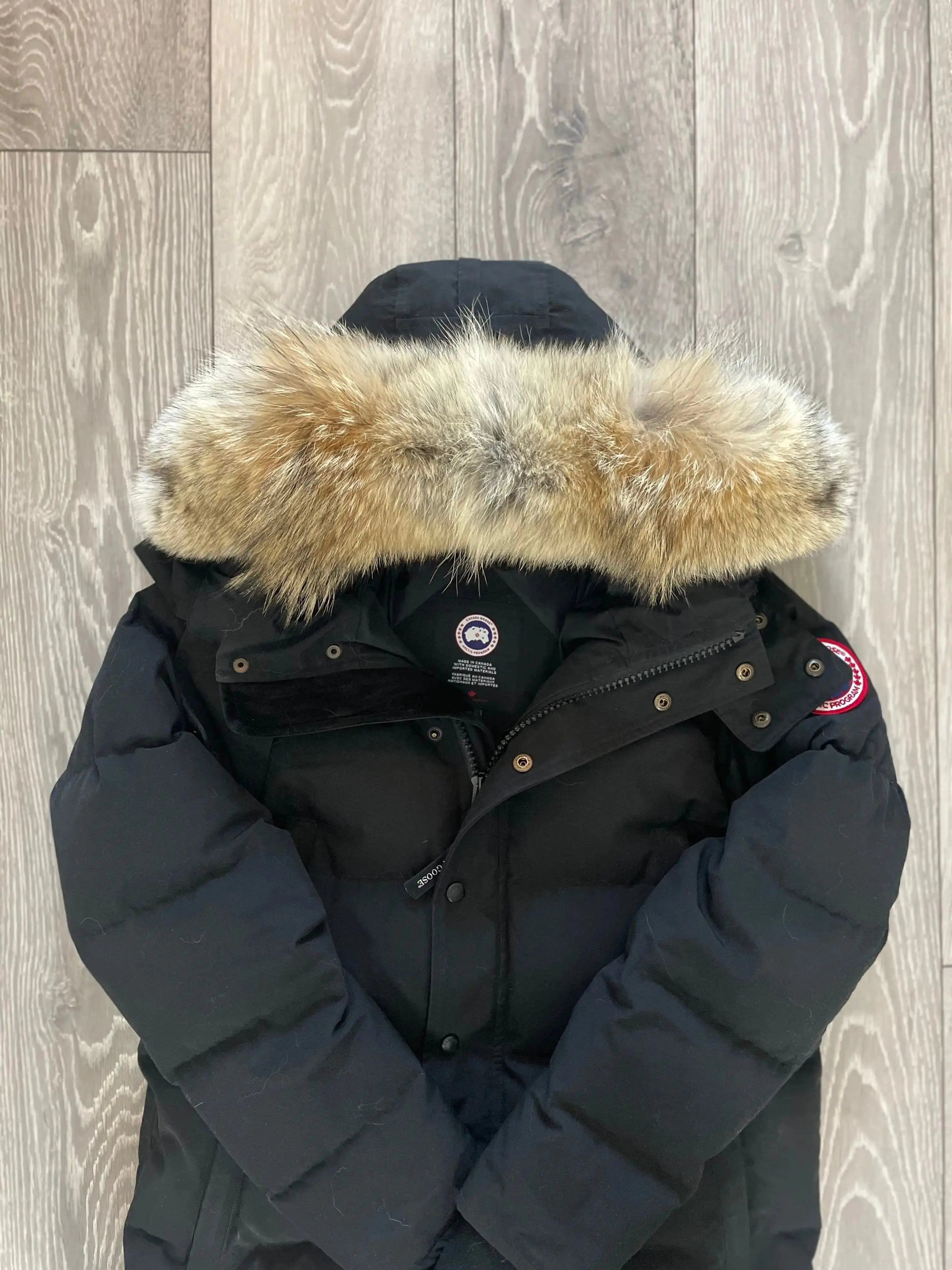 Canada Goose jacket with gold brown coyote fur hood replacement trim