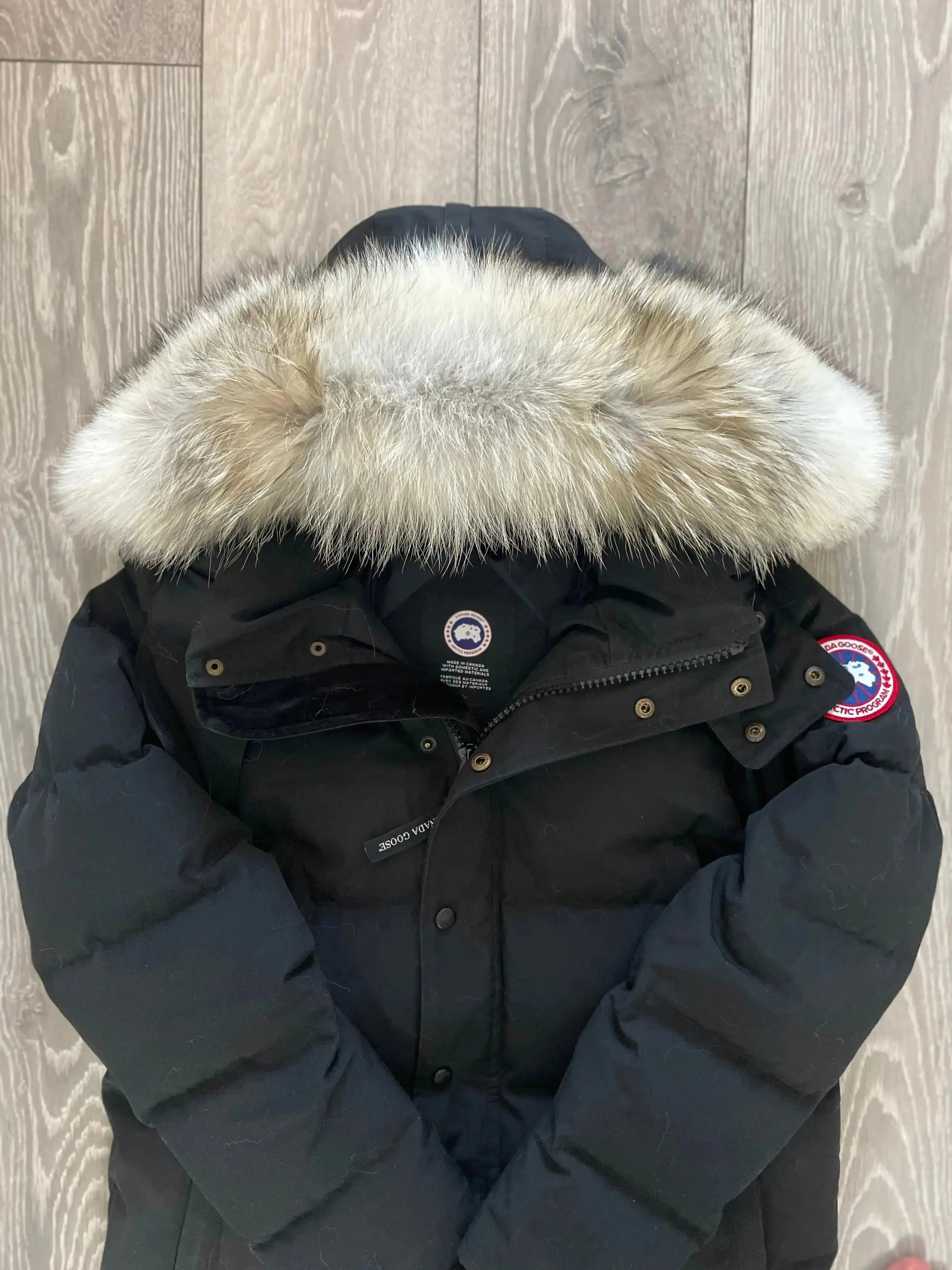 Canada Goose jacket with silver white coyote fur hood replacement